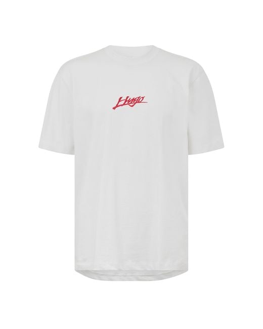 HUGO White Logo Print Relaxed Fit T-shirt for men