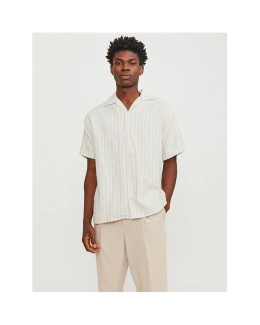 Jack & Jones White Cabana Stripe Short Sleeve Shirt for men