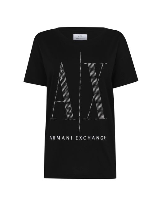 ARMANI EXCHANGE Black Embellished Logo T Shirt