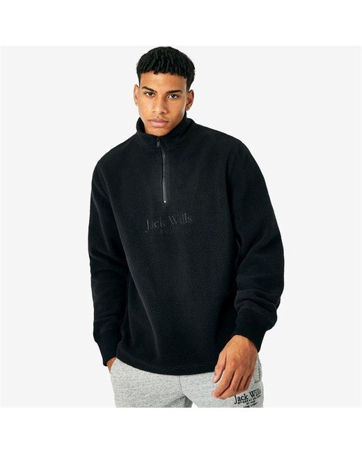 Jack Wills Black Half Zip Fleece Sweatshirt for men