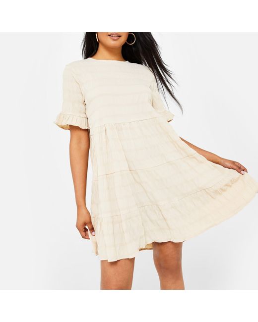 I Saw It First Natural Isawitfirst Textured Shirred Smock Dress