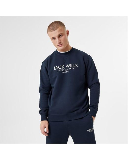 Jack Wills Blue Belvue Graphic Logo Crew Neck Sweatshirt for men
