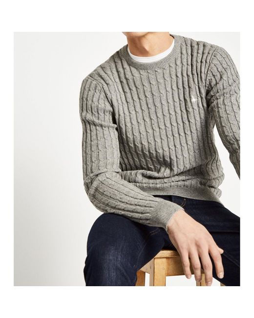 Jack Wills Gray Marlow Cable Crew Neck Jumper for men