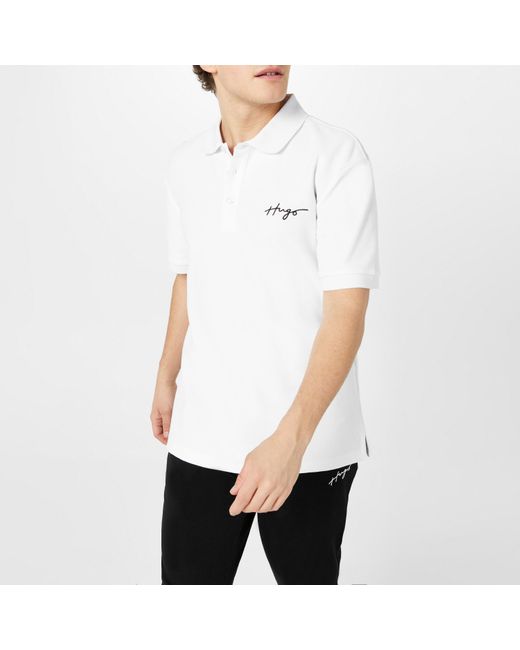 HUGO White Daipo Signature Polo Shirt for men