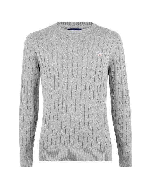 Gant Gray Cotton Cable Knit Crew Jumper for men