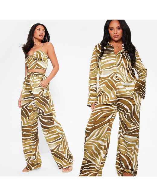 I Saw It First Metallic Isawitfirst Printed Wide Leg Satin Trousers Co Ord