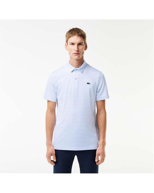 Lacoste Blue Ultra Dry Anti-uv Striped Golf Polo Shirt for men