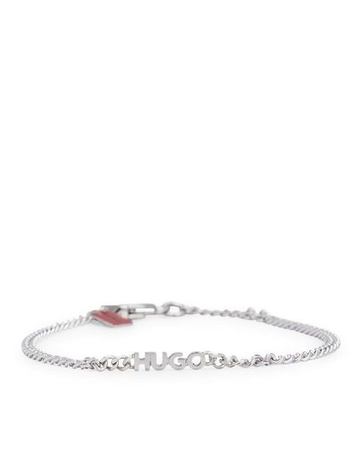HUGO White Logo Pendant Mini Chain Bracelet for men