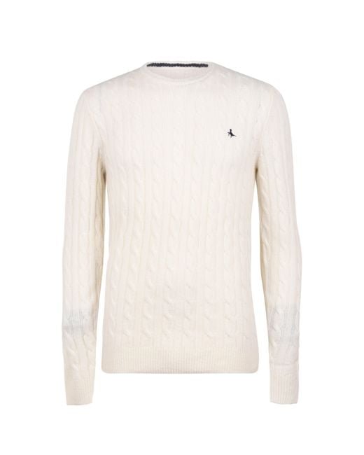 Jack Wills White Marlow Merino Wool Blend Cable Knitted Jumper for men