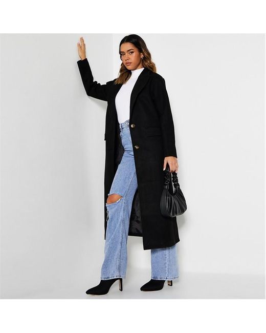 I Saw It First Black Wool Lined Button Up Longline Coat