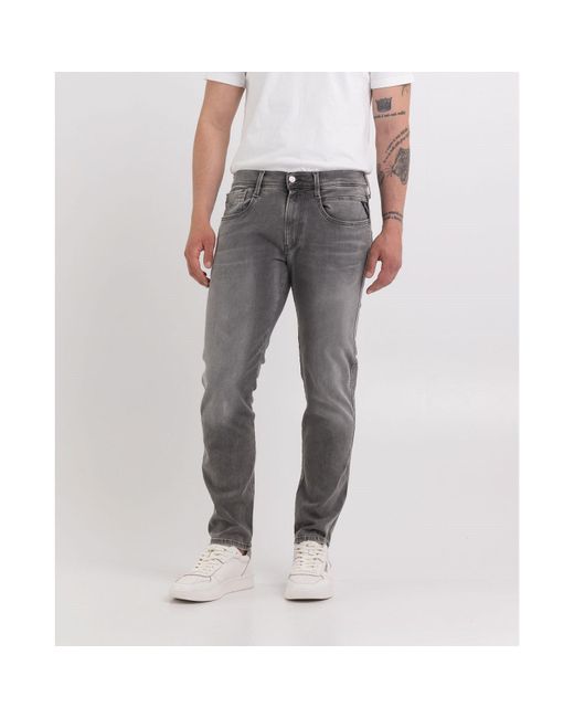 Replay Gray Hyperflex Anbass Slim Jeans for men