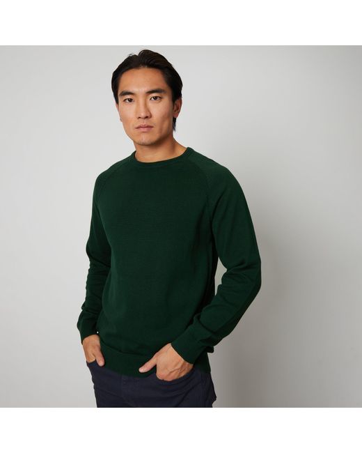 Threadbare Green Cotton Lightweight Crew Neck Knitted Jumper for men