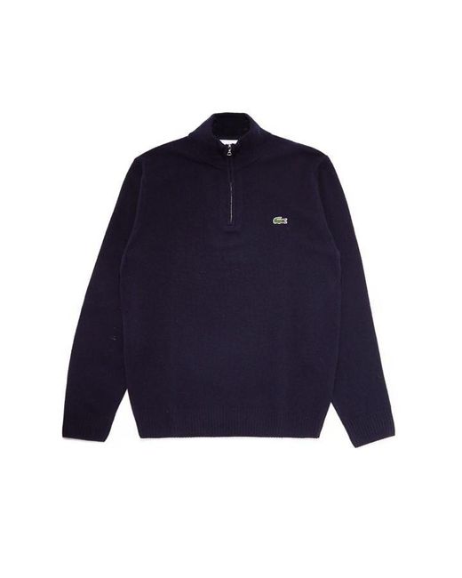Lacoste Blue Knitted Quarter Zip Sweater for men