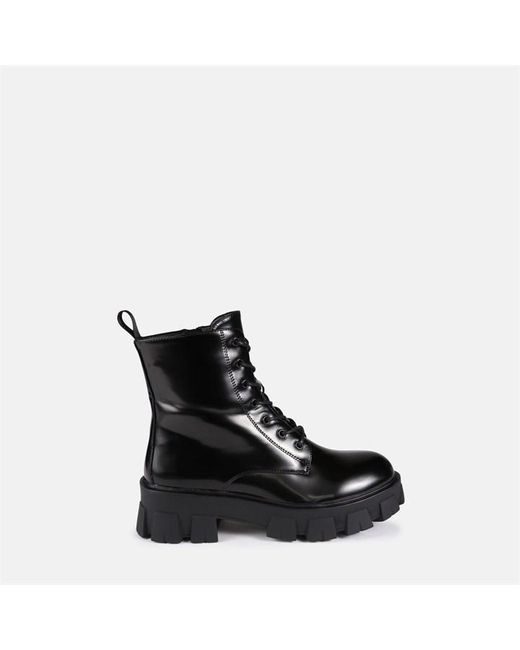 Missguided Black Chunky Sole Lace Up Chelsea Boots