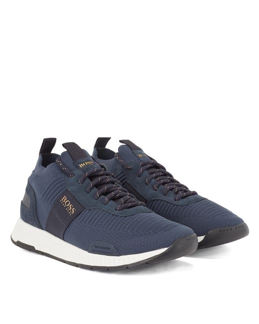 Boss Blue Titanium Knit Trainers for men