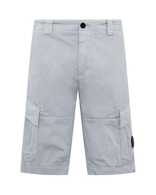 C P Company Gray Stretch Sateen Cargo Shorts for men