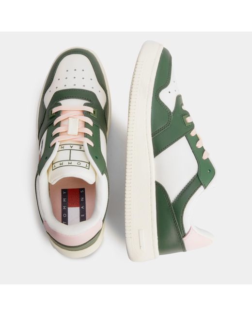 Tommy Hilfiger Green Retro Leather Basketball Trainers