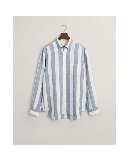Gant Blue Reg Bold Stripe Linen Shirt Salty S for men