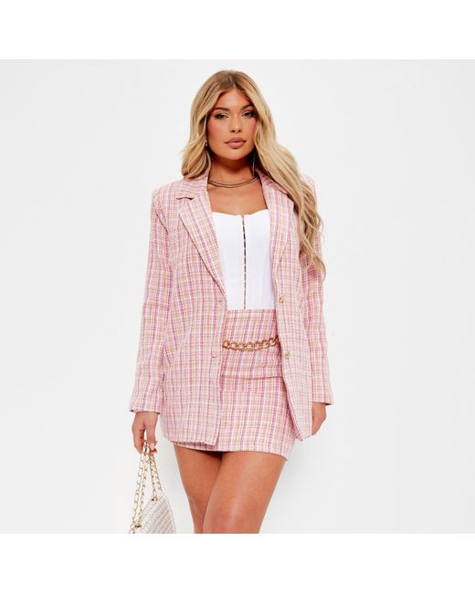 I Saw It First Pink Isawitfirst Miltary Button Boucle Blazer Co Ord