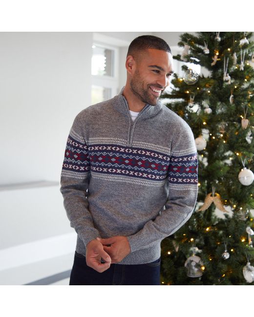 Threadbare Gray Quarter Zip Christmas Knitted Jumper for men