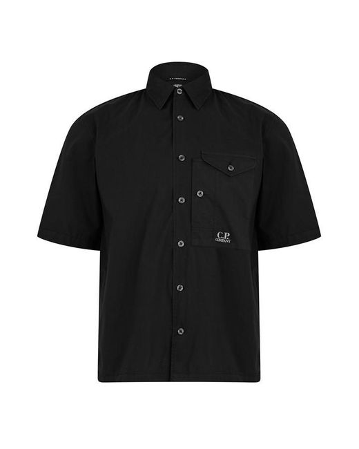 C P Company Black Short Sleeve Poplin Shirt for men