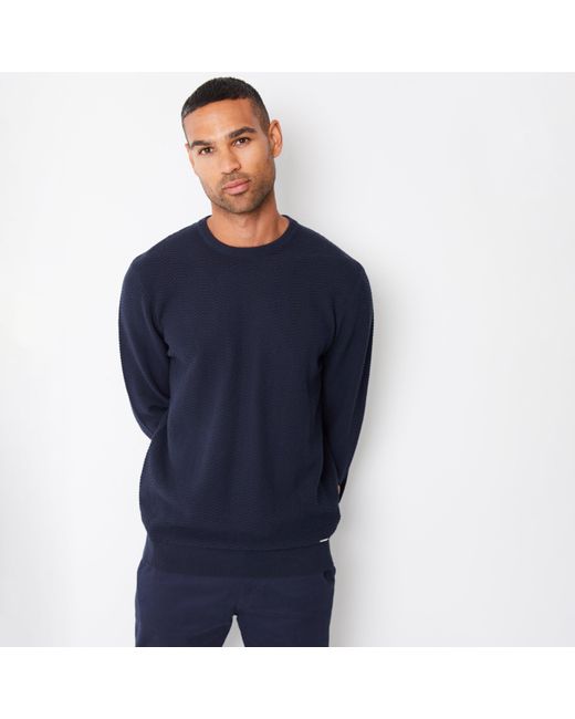 Threadbare Blue Textured Knitted Crew Neck Jumper for men