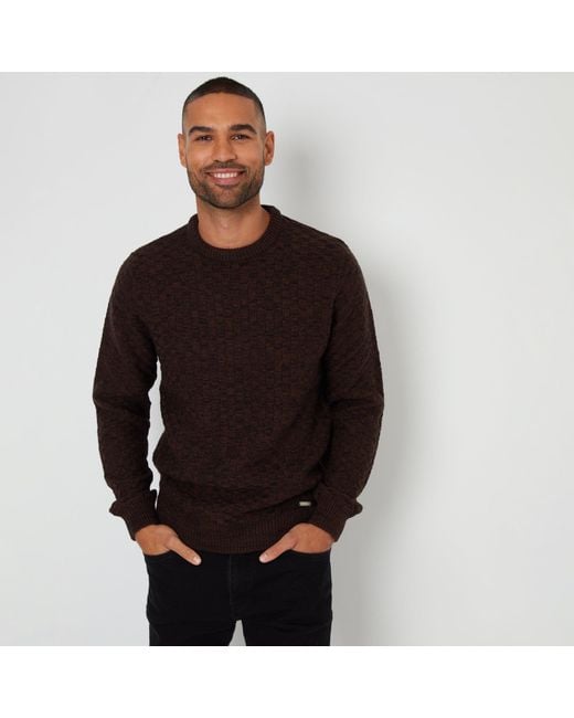 Threadbare Black Textured Knit Crew Neck Jumper for men