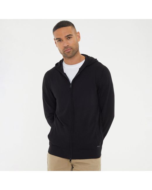 Threadbare Black Zip Through Knitted Hoodie for men