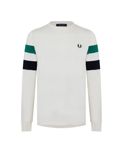 Fred Perry White Panelled Long Sleeve T Shirt for men