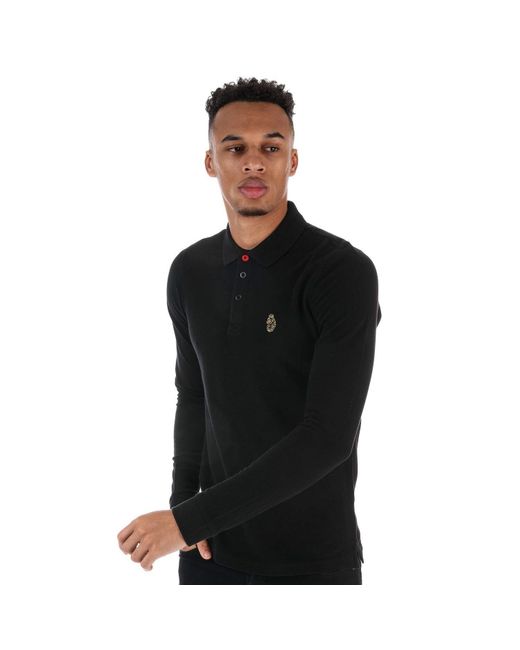 Luke 1977 Black Williams Long Sleeve Polo Shirt for men