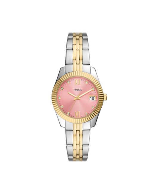 Fossil Pink Scarlette Three Hand Date Two Tone Stainless Steel Watch Es5173