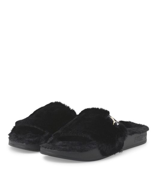 PUMA Black Fluffy Sliders