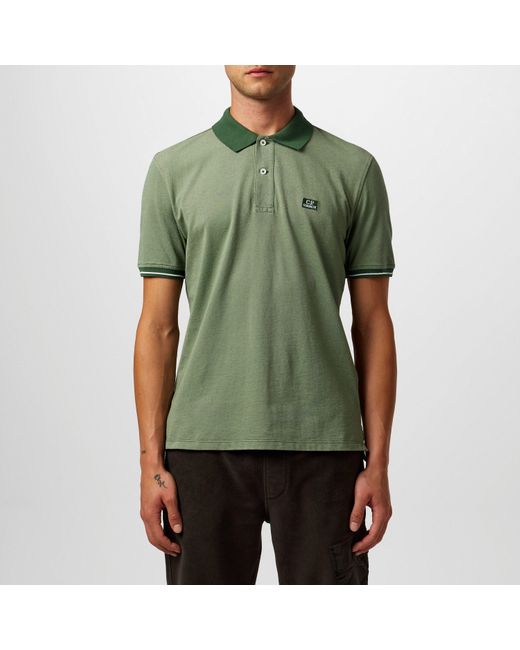 C P Company Green Tacting Short Sleeve Polo Top for men