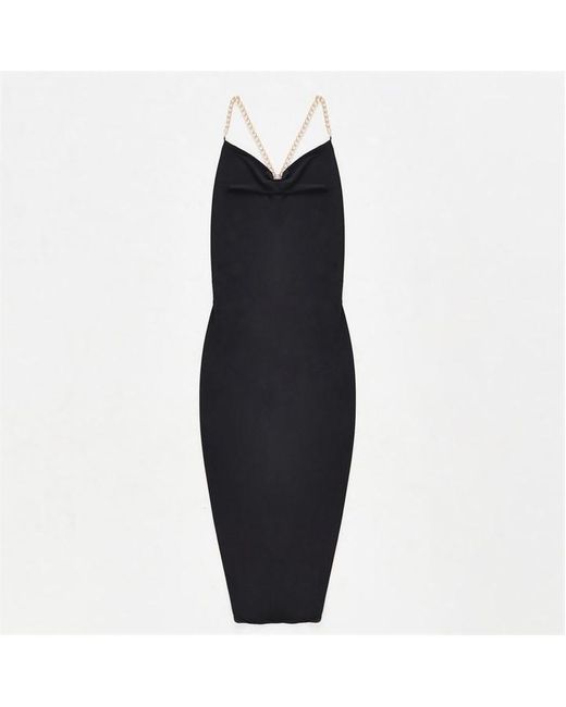 Missguided Blue Slinky Cowl Neck Chain Detail Midaxi Dress