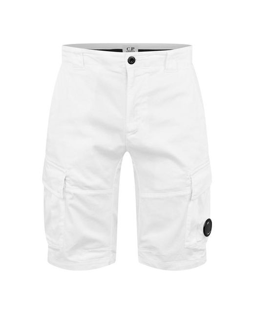 C P Company White Stretch Sateen Cargo Shorts for men