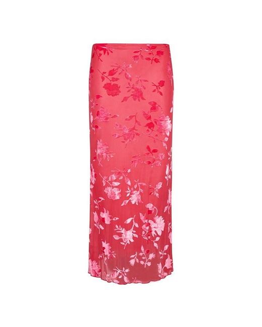 I Saw It First Pink Floral Mesh Midi Skirt