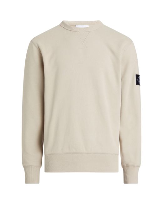 Calvin Klein White Monogram Badge Crew Sweatshirt for men