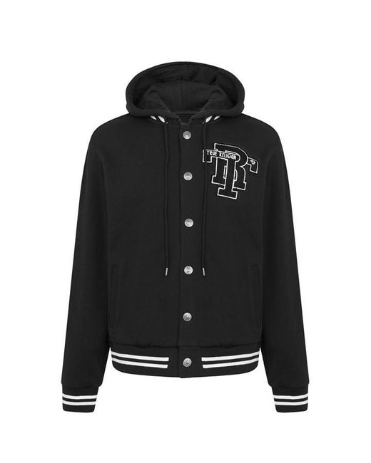 True Religion Black Hooded Varsity Jacket for men