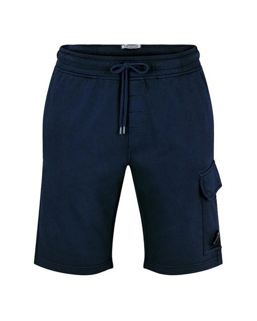 C P Company Blue Micro Lens Fleece Shorts for men