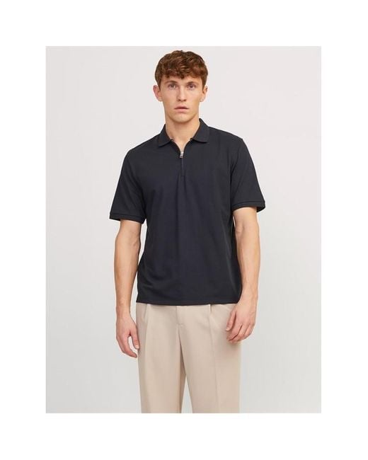 Jack & Jones Blue Mac Zip Collar Short Sleeve Polo Shirt for men