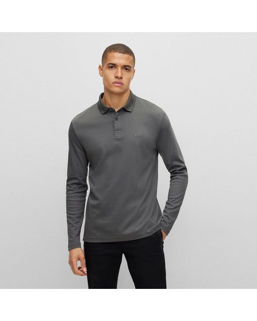 Boss Gray Pirol Long Sleeve Polo Shirt for men