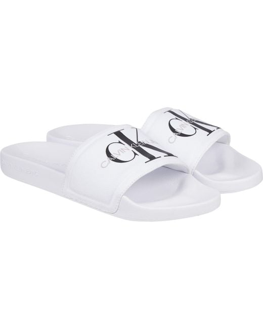 Calvin Klein White Monogram Slide for men