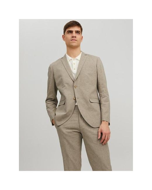 Jack & Jones Gray Linen Slim Fit Blazer for men