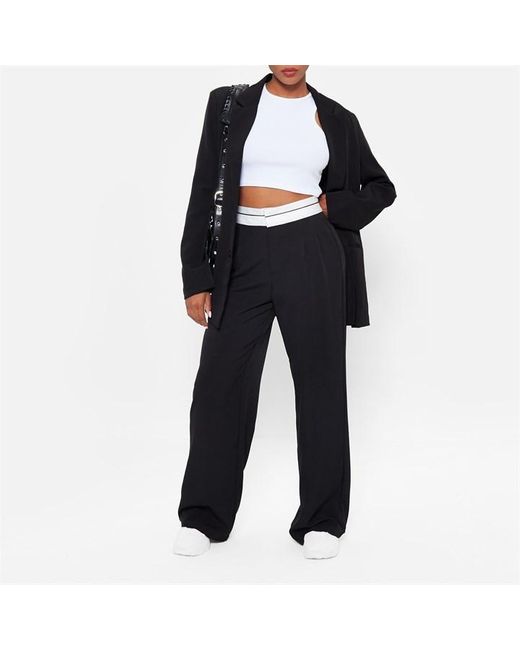 I Saw It First Black Turn Over Waist Tailored Trousers