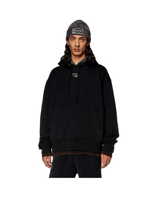 DIESEL Black Cotton Drawstring Hoodie for men