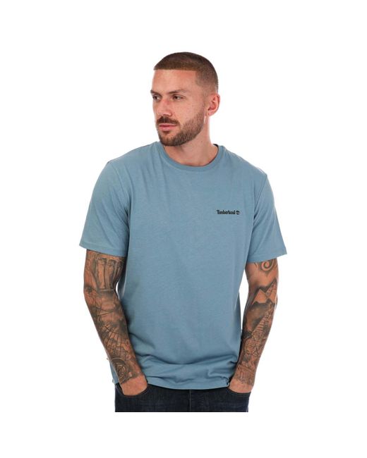 Timberland Blue Small Logo Print Logo T Shirt for men