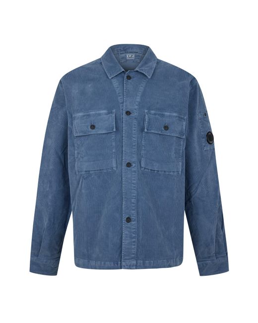 C P Company Blue Corduroy Buttoned Utility Overshirt for men