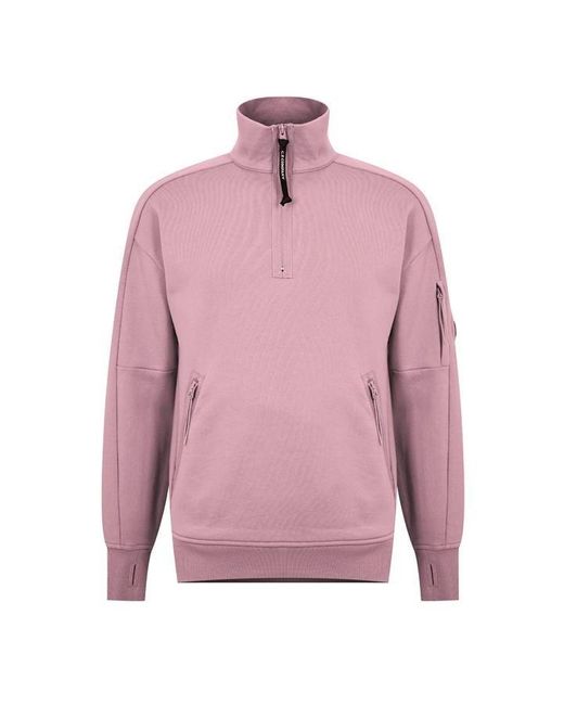 C P Company Pink Lens Arm Quarter Zip Sweatshirt for men