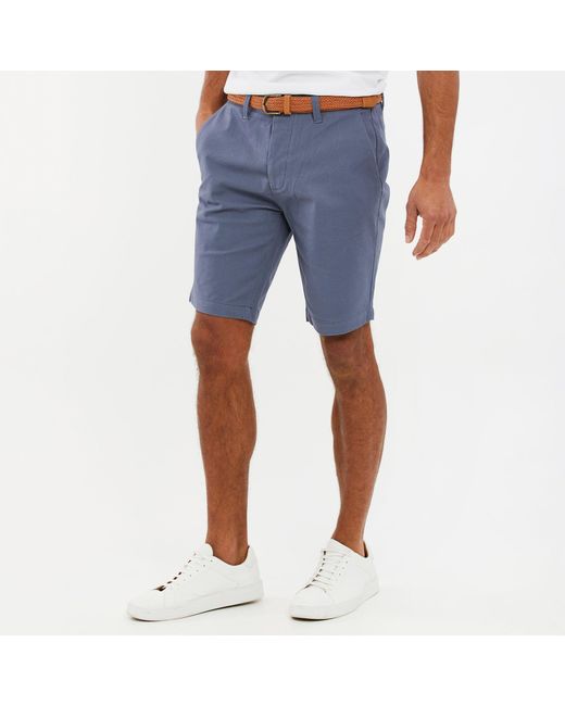 Threadbare Blue Cotton Turn Up Chino Shorts With Woven Belt for men