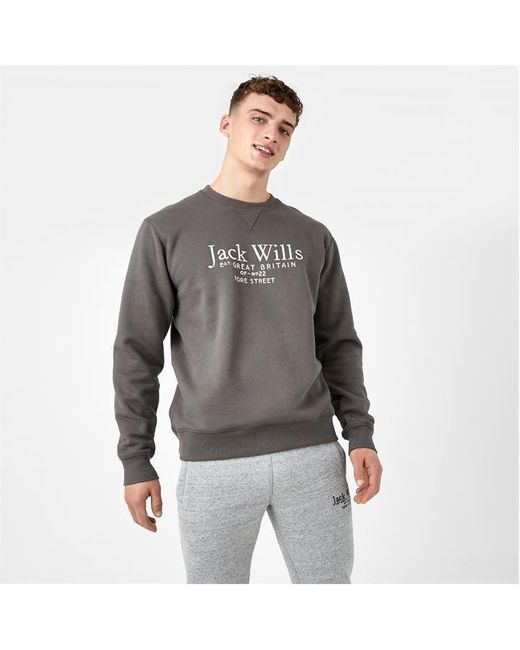 Jack Wills Gray Belvue Graphic Logo Crew Neck Sweatshirt for men